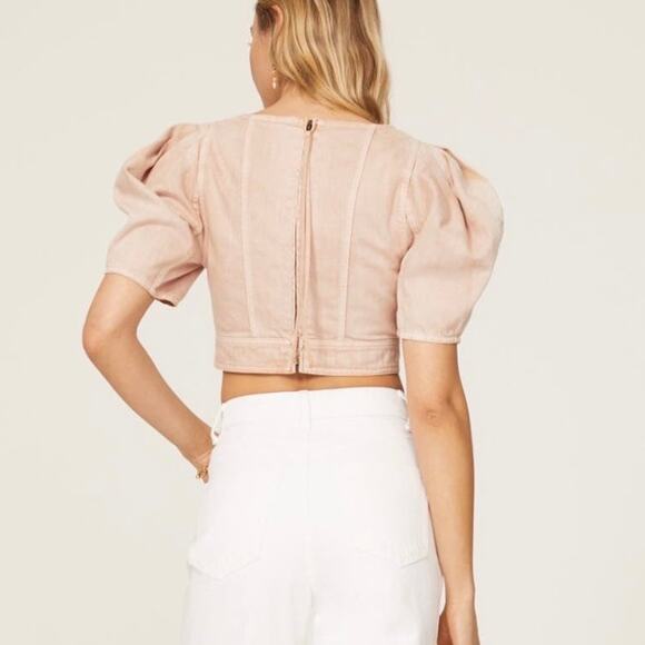 Ulla Johnson Renee Denim Bustier Puff Sleeve Crop Top - Sweetbriar - 6 - Picture 9 of 16